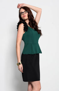 3920-3 Vest dress with decorative frills - green